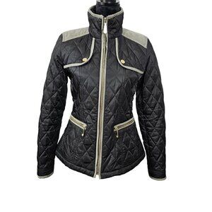 VINCE CAMUTO Quilted Faux Suede Trim Black Field Equestrian Jacket